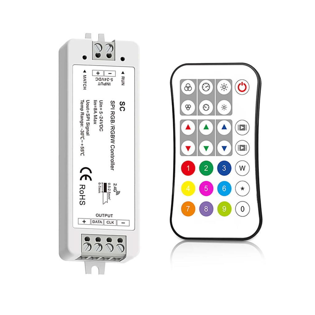 LED 5-24V DC SPI Pixel Controller SC + 1 Zone Remote Control R9