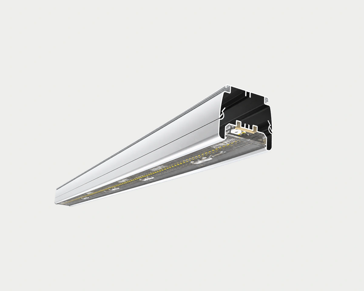 BCM02 aluminum linear lighting profile showing the internal LED channel