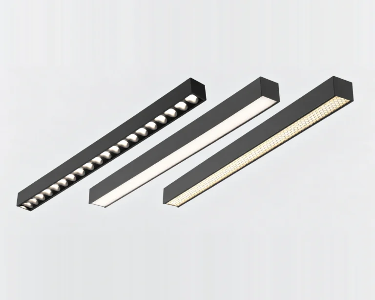 BOC-UGR black linear lighting profiles with three optical configurations