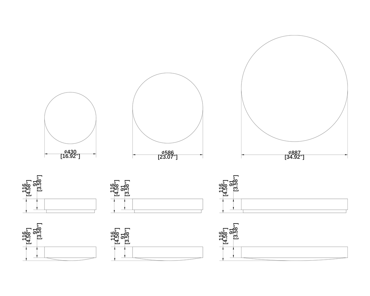 DRUM architectural luminaire dimension drawing with original measurements