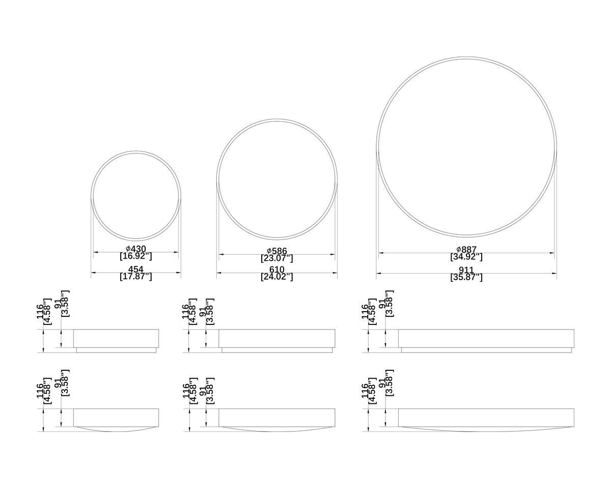 DRUM RECESSED architectural luminaire dimension drawing with original measurements