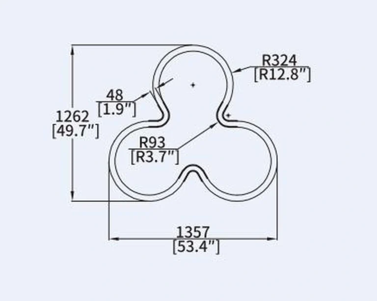 FLW13 three-lobe flower curved LED profile geometry and dimension drawing from the Felix catalogue