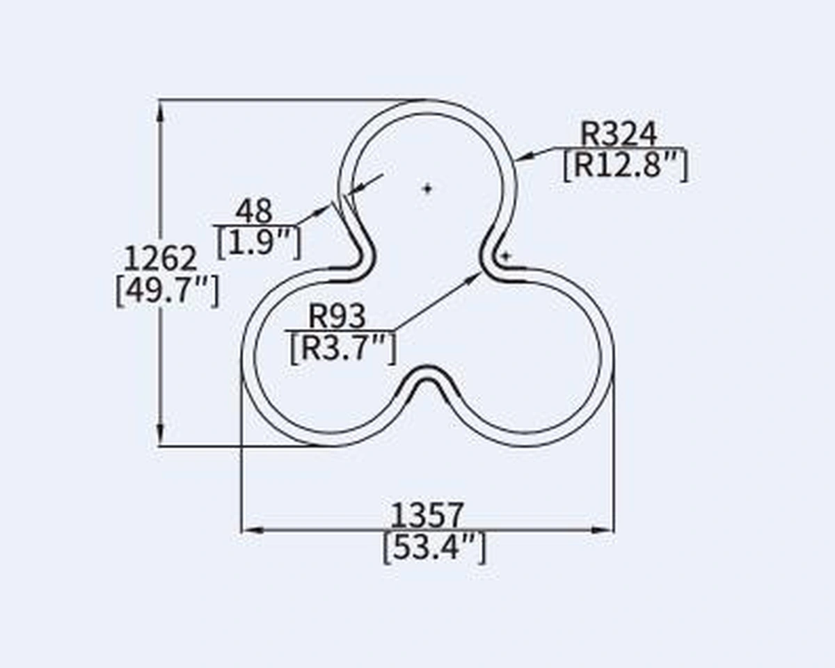 FLW13 three-lobe flower curved LED profile geometry and dimension drawing from the Felix catalogue