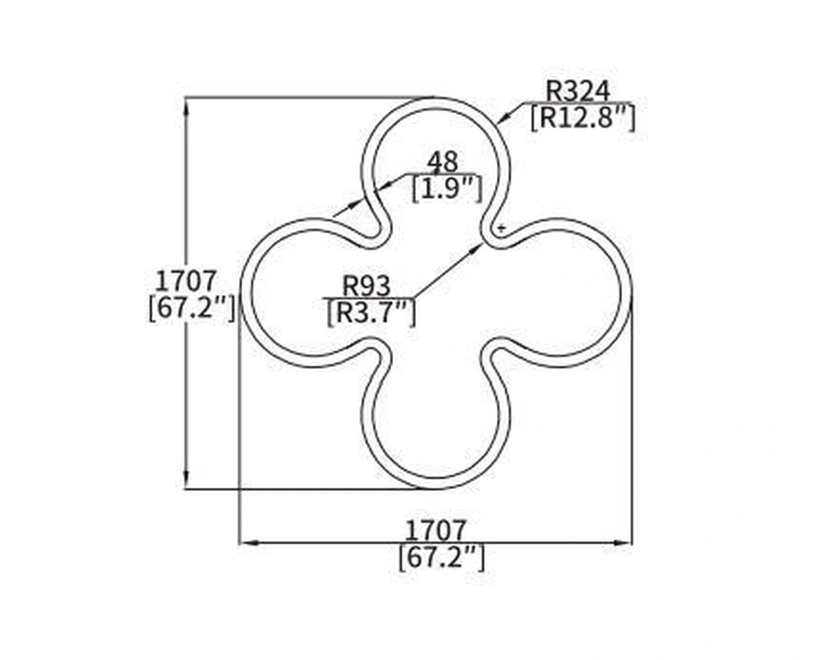 FLW24 four-lobe flower curved LED profile geometry and dimension drawing from the Felix catalogue