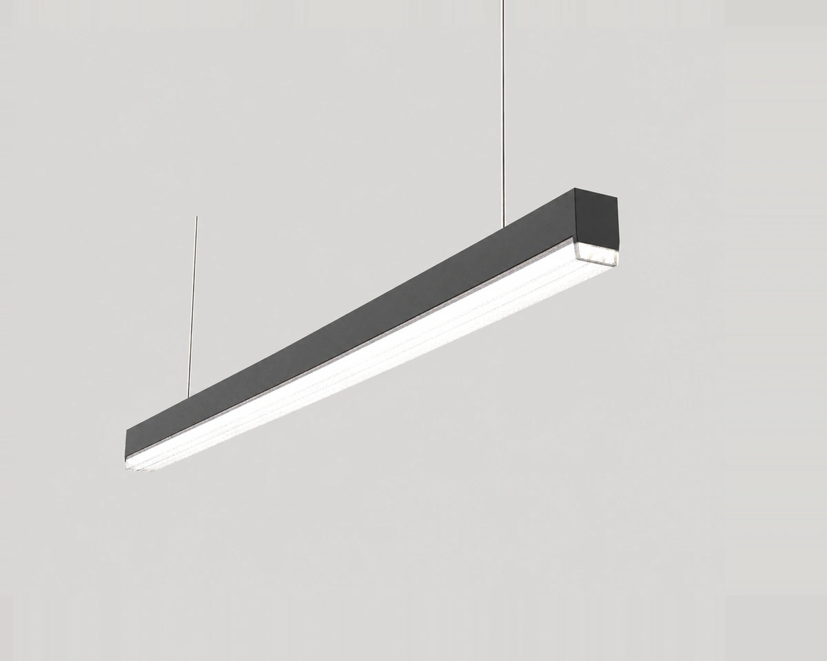 HBMC black suspended linear lighting profile with a diffuser