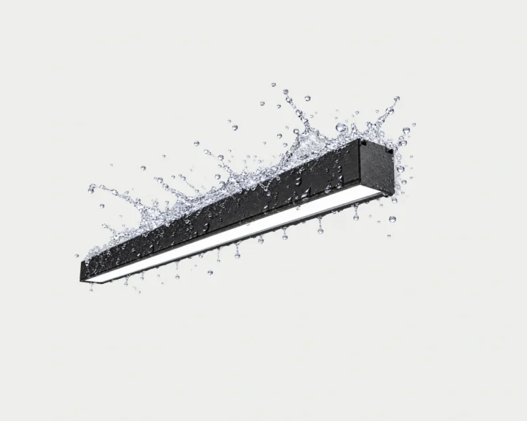 HBWT black linear lighting profile shown with water droplets