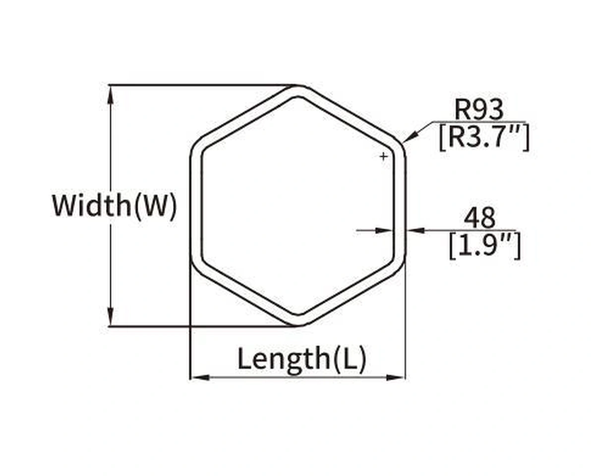 HEXG hexagon curved LED profile geometry and dimension drawing from the Felix catalogue