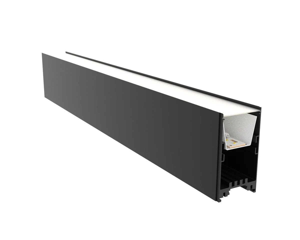 AM Series black aluminum linear lighting profile with an open cross-section