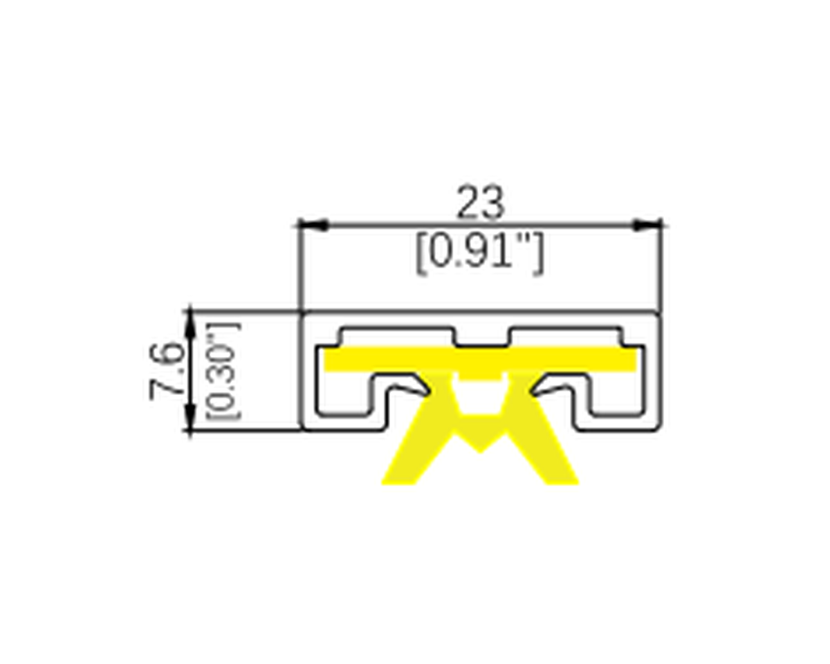MONA02 linear lighting profile cross-section drawing with dimensions in millimeters and inches