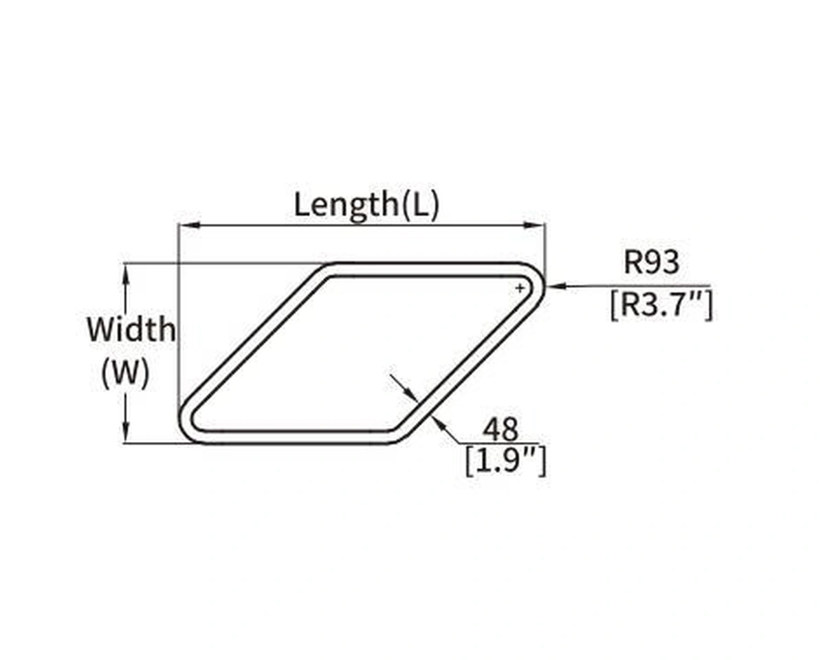 PARL parallelogram curved LED profile geometry and dimension drawing from the Felix catalogue