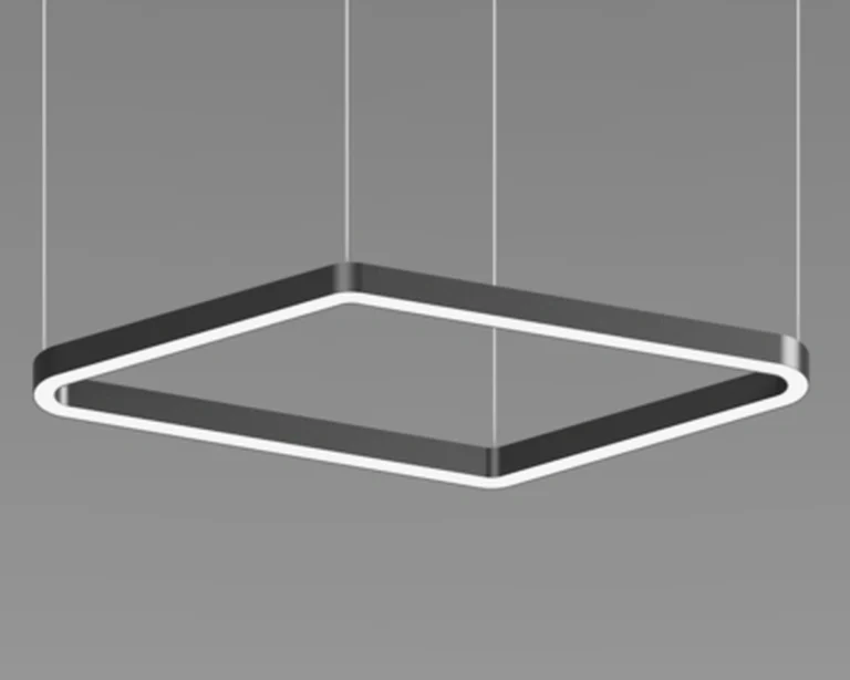 PARL parallelogram suspended curved LED profile with black housing and illuminated diffuser
