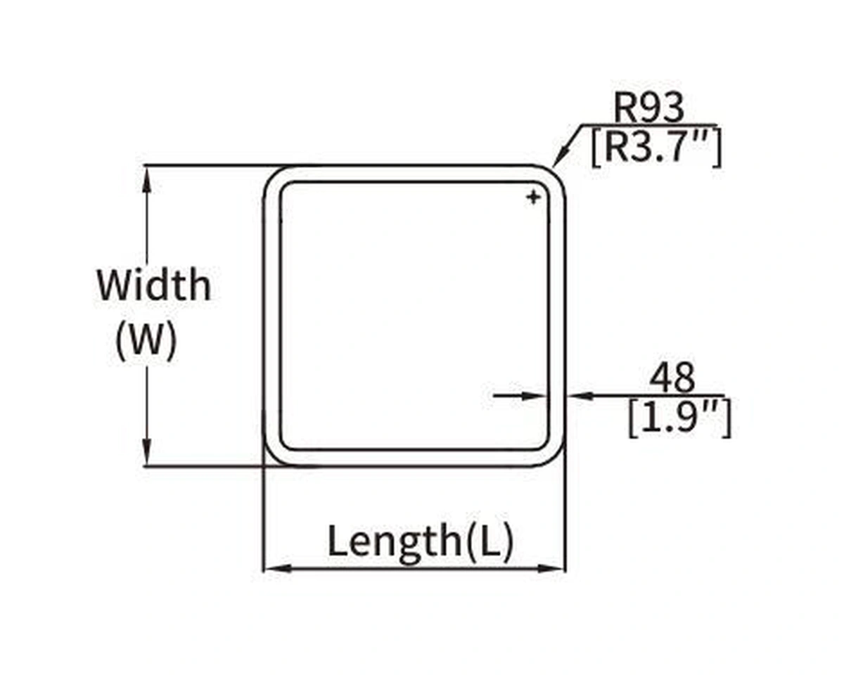 QUAD1 rectangle curved LED profile geometry and dimension drawing from the Felix catalogue