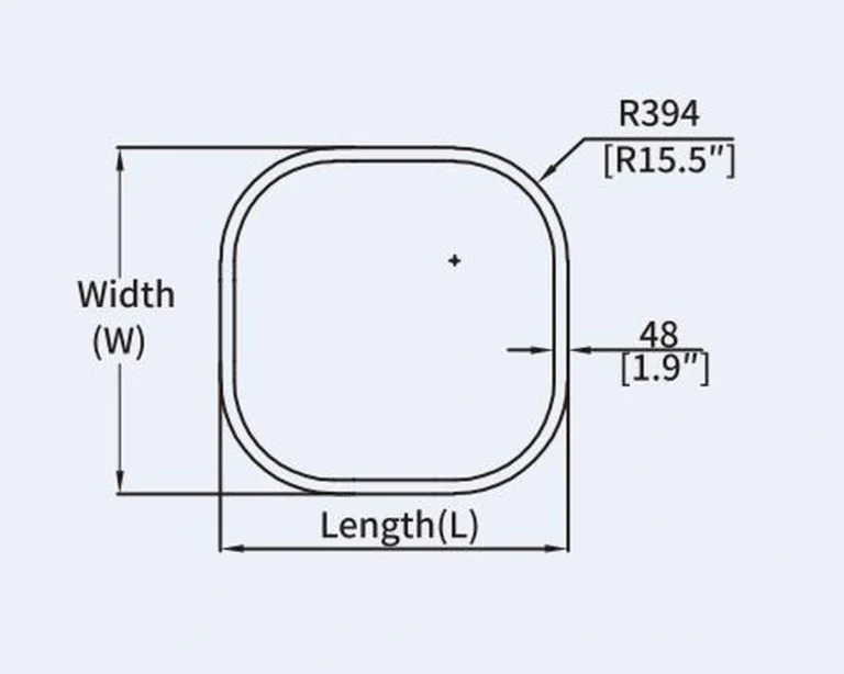 QUAD2 rounded rectangle curved LED profile geometry and dimension drawing from the Felix catalogue