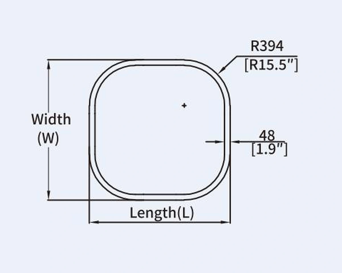 QUAD2 rounded rectangle curved LED profile geometry and dimension drawing from the Felix catalogue