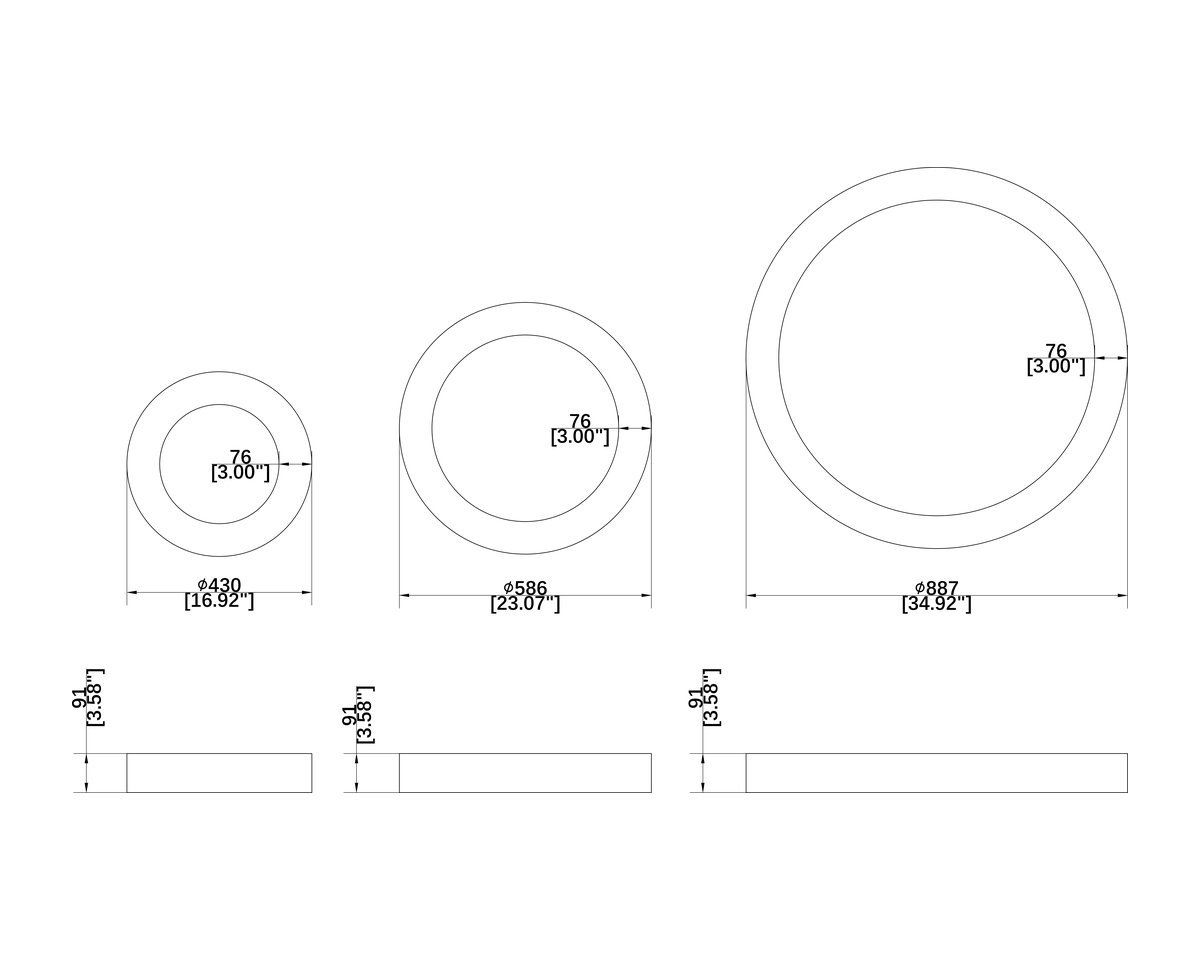 RING architectural luminaire dimension drawing with original measurements