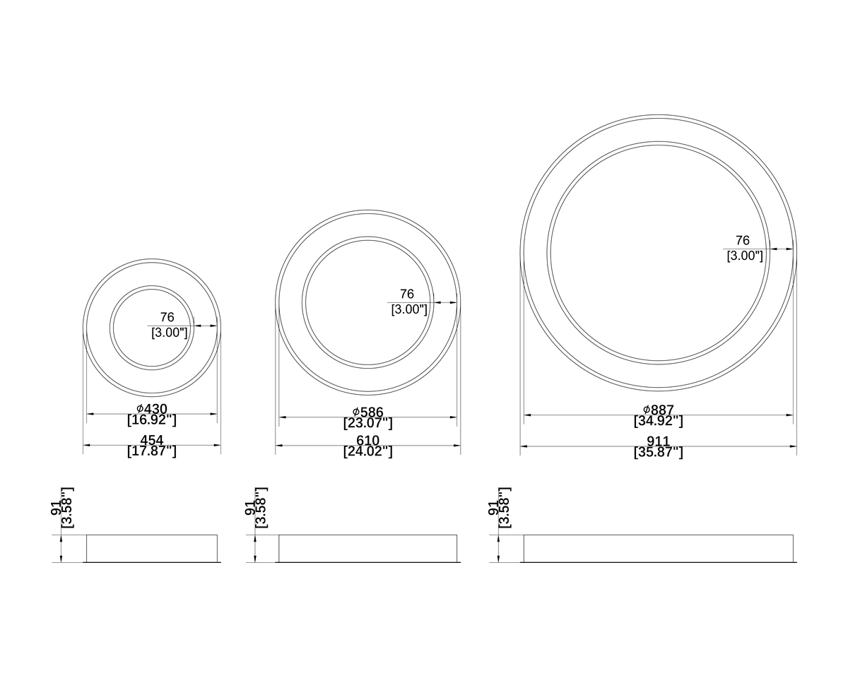 RING RECESSED architectural luminaire dimension drawing with original measurements