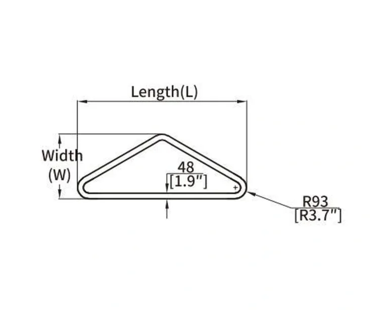 TRAG1 low triangle curved LED profile geometry and dimension drawing from the Felix catalogue