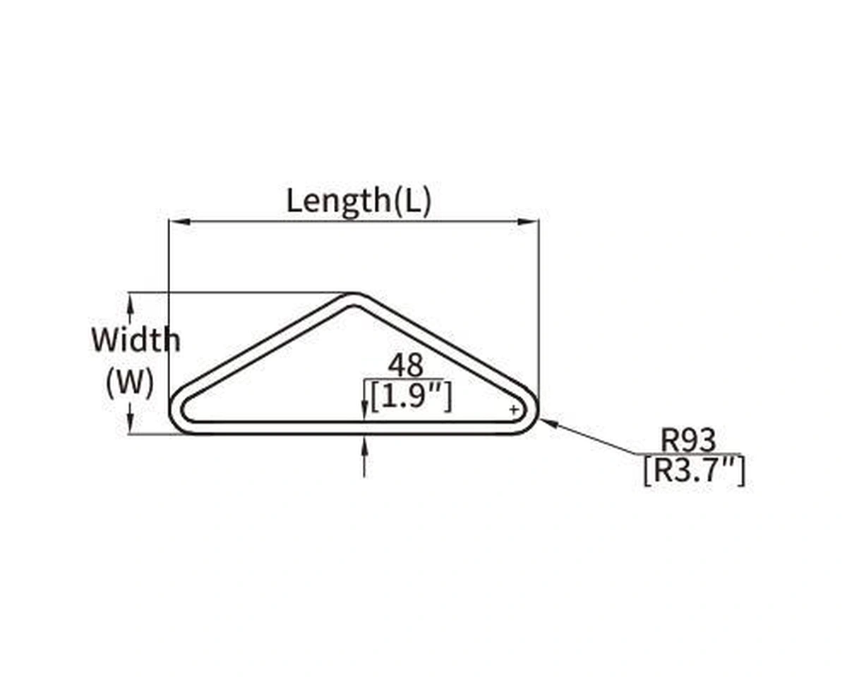 TRAG1 low triangle curved LED profile geometry and dimension drawing from the Felix catalogue