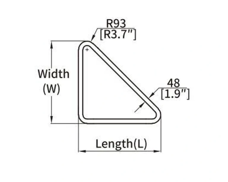 TRAG2 right triangle curved LED profile geometry and dimension drawing from the Felix catalogue