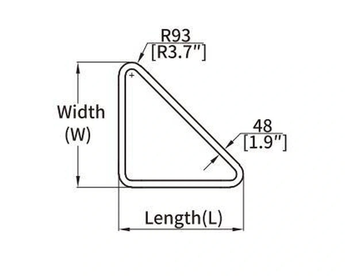 TRAG2 right triangle curved LED profile geometry and dimension drawing from the Felix catalogue