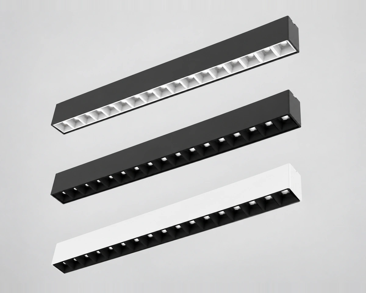 VLG linear lighting profiles in three black and white optical configurations