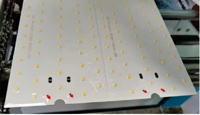 Rectangular LED module boards with rows of LEDs