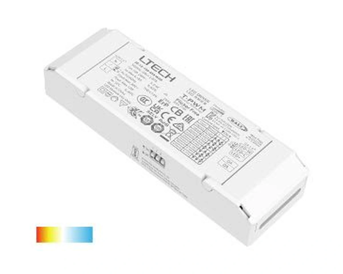 LTECH tunable white LED driver shown with a warm-to-cool colour indicator