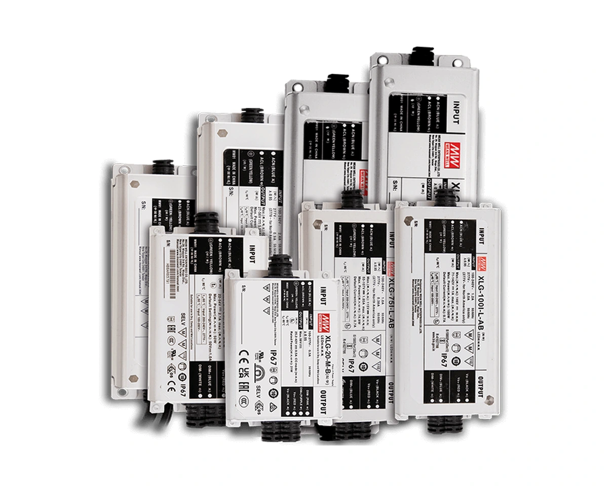 Mean Well XLG LED drivers in several sizes with enclosed metal housings